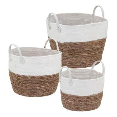 Imagem de Cesta Poneso Home&Co Fibra Branco 3pçs para Organizar Guardar e Decora