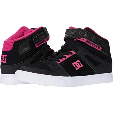 Imagem de DC T nis de skate infantil Pure High Top EV com tira no tornozelo e cadar os el sticos, Black/Pink/Black, 4 Big Kid