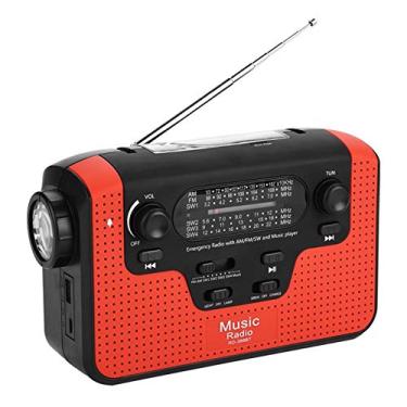 Imagem de Rádio de manivela solar de emergência, rádio de manivela solar RD-388 FM/AM/SW, com lanterna de LED, suporte para carregador de telefone/chamadas de mãos livres, para uso ao ar livre/leitor de música/acampamento (vermelho)