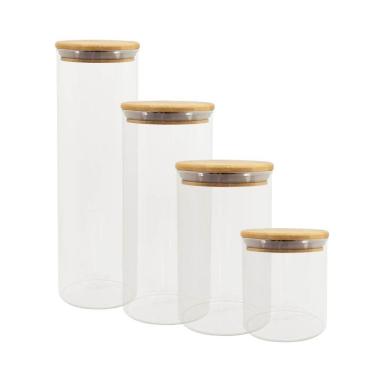 Imagem de Potes De Vidro P/ Mantimentos C/ Tampa Bambu Oikos - 4 Pçs