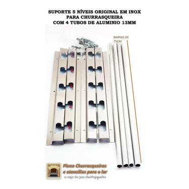 Imagem de Suporte Churrasqueira 5 Níveis Inox Com 4 Tubos Alum 75Cm
