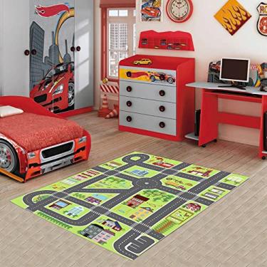 Imagem de Tapete Ilustrado de Pista Carrinho Verde 70x100 cm