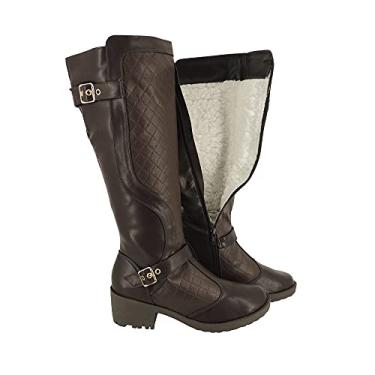 Imagem de Bota Feminina de Salto Neve 100% lã Pelo Inverno Salto Médio Alto Impermeável AM3103 Cor:2-Marrom Salto Alto;Tamanho:34