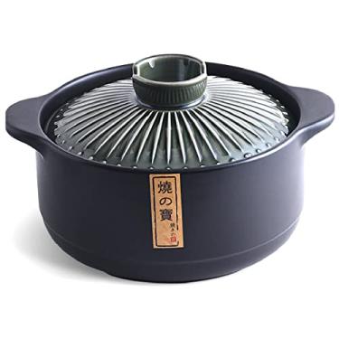 Imagem de Caçarola de cerâmica panela de argila japonesa donabe panela de argila redonda para cozinhar panela de barro panela de cerâmica resistente ao calor para uso diário bibimbap e sopa, verde, 3L