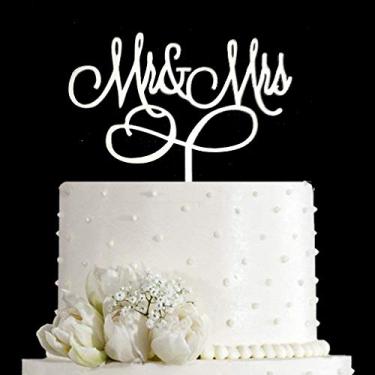 Imagem de Enfeite de bolo Mr and Mrs para noivo, decoração de bolo de noivado e casamento (espelho prateado acrílico)