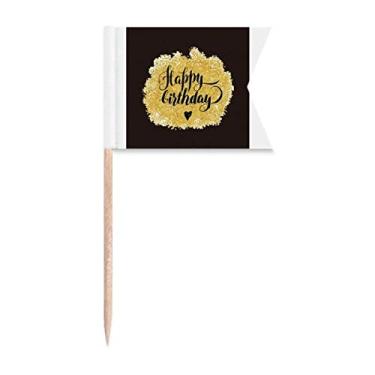 Imagem de Desenho artístico de oração de aniversário, bandeiras de palito de dentes inglesas, marcação de rotulagem para bolo de festa, prato de queijo