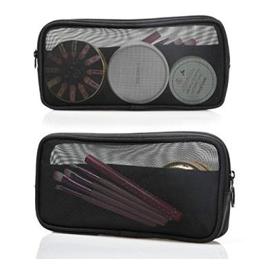 Imagem de Patu Bolsa de higiene de viagem de malha, bolsa transparente em pé, organizador de kits de lavagem de barbear portátil, estojo de viagem de cuidados pessoais, Preto, Medium (Pack of 2)