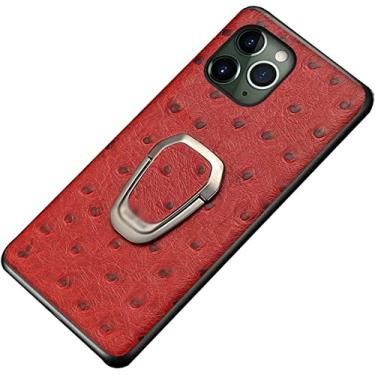Imagem de RAYESS Capa para iPhone 14 Pro, capa protetora fina híbrida de silicone TPU de couro genuíno com suporte magnético para carro para iPhone 14 Pro (cor: vermelho)