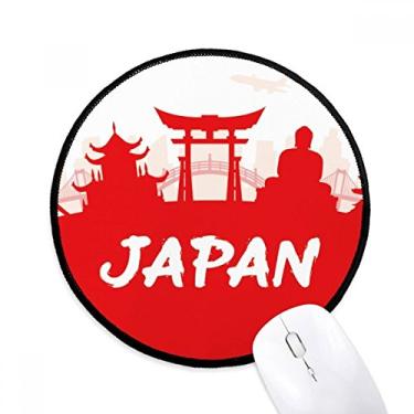 Imagem de Mousepads redondos vermelhos Silhouette Landmark Japan com bordas costuradas pretas para presente de escritório