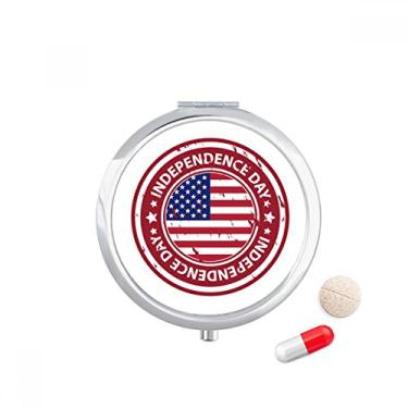 Imagem de Porta-comprimido vermelho com bandeira do dia da independência dos EUA, caixa de armazenamento de medicamentos