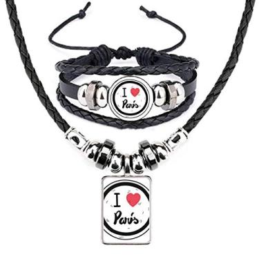 Imagem de Conjunto de joias de pulseira de couro com estampa de palavras I Love Paris