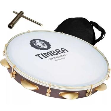 Imagem de Pandeiro Timbra Profissional 12 Formica Chocolate C/Aro Niquelado Pele Leitosa C/Capa 8630C