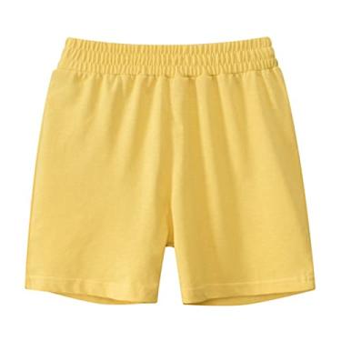 Imagem de Shorts de verão para meninos de cor sólida casual moda para roupas infantis shorts de basquete infantil (amarelo, 1-2 anos)