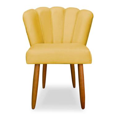 Imagem de Cadeira de Jantar Pétala Estofada Pés Palito Veludo Amarelo - Montanaris Decor