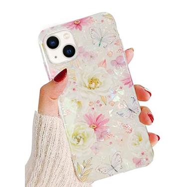 Imagem de J.west Capa para iPhone 13 de 6,1 polegadas, luxuosa, brilhante, translúcida, macia, transparente, opala, colorida, perolada, design de folha fina, capa de silicone com estampa floral brilhante para mulheres e meninas, capa protetora fina de TPU