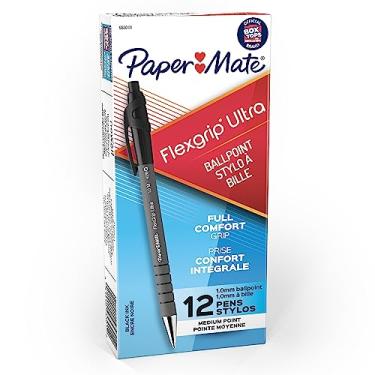 Imagem de Paper Mate Canetas esferográficas ultra retráteis FlexGrip, ponta média, caixa preta com 12