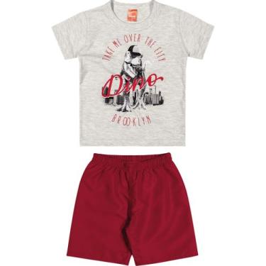Imagem de Conjunto Infantil Elian Camiseta Manga Curta e Bermuda - Em Algodão e Poliéster - Cinza e Vermelho