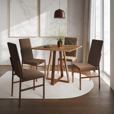 Imagem de Conjunto de Jantar Mesa Mônaco Premium 90cm Imbuia com 4 Cadeiras Estofadas Marrom Base Cobre