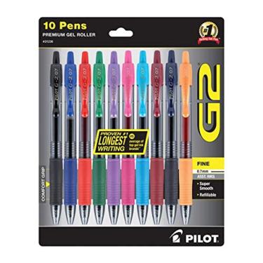 Imagem de PILOT G2 Premium Recarregável & Retrátil Rolling Ball Gel Pens, Fine Point, Assorted Color Inks, 10-Pack (31236)