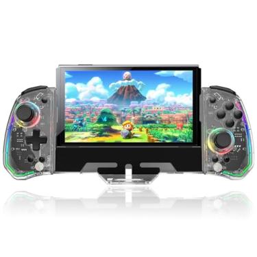 Imagem de Controlador para Switch/Switch OLED, controlador Switch Pro tudo-em-um, substituição do controlador de Switch, 8 cores RGB, TURBO ajustável, vibração de motor duplo, botão traseiro (Transparente-43)