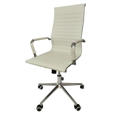 Imagem de Cadeira Giratória Alta Office Esteirinha Rivatti em Pu Branco Base Rodízio Cromado