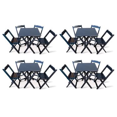 Imagem de Kit 4 Conjunto com Jogo de Mesa 70x70 com 4 Cadeiras Dobráveis - Preto