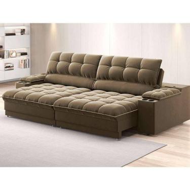 Imagem de sofá 3 lugares retrátil e reclinável helen com usb e porta-copos veludo castor 230 cm