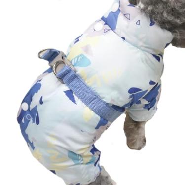 Imagem de UOSIA Cão pequeno casaco de inverno com arnês cão puffer casaco quente filhote de cachorro snowsuit corpo inteiro à prova de vento para baixo jaqueta cão casacos de tempo frio