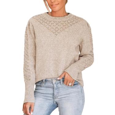 Imagem de CUPSHE Suéter feminino moda outono 2023 gola redonda manga longa pulôver casual tricotado tops recorte aconchegante, Arena, G