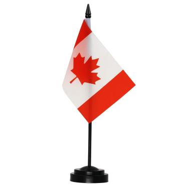 Imagem de Conjunto de sinalizadores de mesa de luxoAnley Canadá - 6 x 4 polegadas Bandeira de mesa em miniatura do Canadá com pólo de plástico sólido de 12 "- cores vivas e resistente ao desbotamento