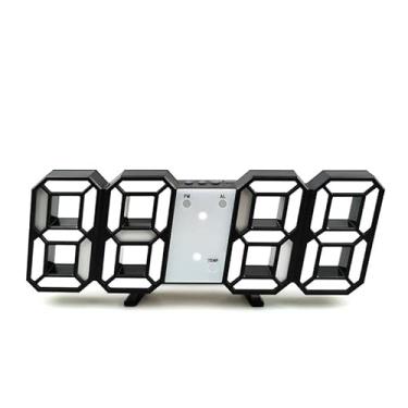 Imagem de Relógio de parede LED 3D de qualidade moderno relógio de mesa de parede digital relógio despertador de mesa relógio de parede com luz noturna para sala de estar em casa (cor: preto x branco, tamanho: