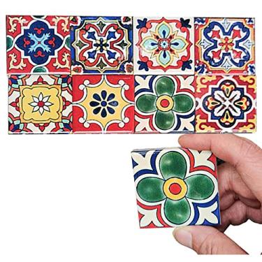 Imagem de Telha mexicana Talavera de cerâmica 5 x 5 cm, arte pintada à mão, azulejo de cerâmica colorida para banheiro, parede, cozinha, decoração rústica, cerâmica, fontes, chuveiros. Contém adesivo dupla face
