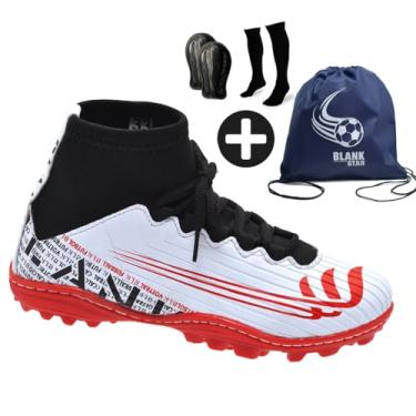 Imagem de Chuteira Society Botinha Kit Jogador Blank Star BCVM 33 ao 43 (BRANCO VERMELHO, BR, Adulto, Numérico, 42)