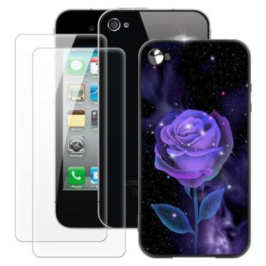 Imagem de MILEGOO Capa para iPhone 4 + 2 peças protetoras de tela de vidro temperado, capa de silicone TPU macio à prova de choque ultrafina para iPhone 4S (3,5 polegadas) rosa