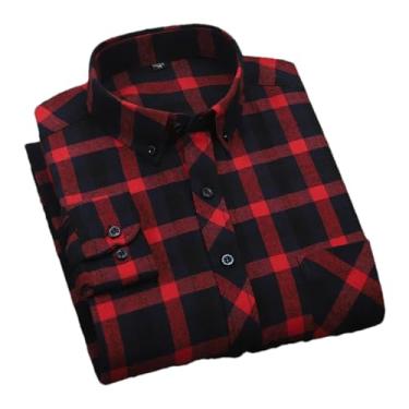 Imagem de Camisa social masculina plus size para lazer masculina algodão lixado flanela quente casual manga longa gola xadrez, Algodão 9911, G