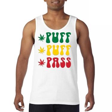 Imagem de Regata Puff Puff Pass 420 Weed Lover Pot Leaf Smoking Marijuana Legalize Cannabis Funny High Pothead Camiseta masculina, Branco, G