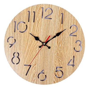 Imagem de Relógio de parede ao ar livre, relógio de parede digital redondo de madeira, relógio de parede impermeável de jardim de 30 cm, decoração, para pátio/pátio, cinza