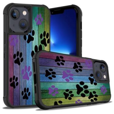 Imagem de ZXHSBROK Capa para iPhone 15, design de placa de madeira rústica com estampa de pata de cachorro, resistente, 3 em 1, plástico rígido híbrido e silicone macio, à prova de choque, capa de proteção