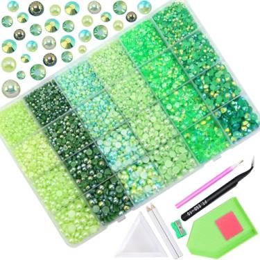 Imagem de BELICEY 24.000 peças verdes flatback meia pérolas, pérolas de strass, tamanho misto, resina, strass, deslumbrante, não hotfix, pedras de cristal, contas para manicure, faça você mesmo, copos, roupas