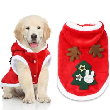 Imagem de Roupa de Natal para cães, fantasia de Natal com capuz e chifres de alce, roupas de férias para cães pequenos, médios, gatos, animais de estimação (2GG)