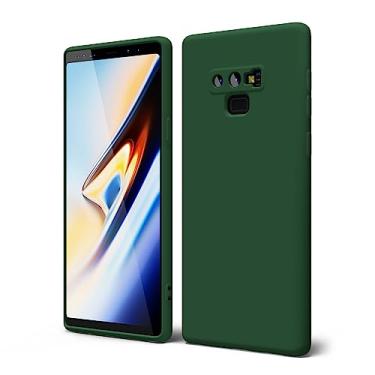 Imagem de oakxco Capa de telefone para Samsung Galaxy Note 9 silicone líquido, capa de gel macia fina de borracha macia TPU lisa para mulheres e meninas, proteção sólida fosca e à prova de choque, verde floresta escura