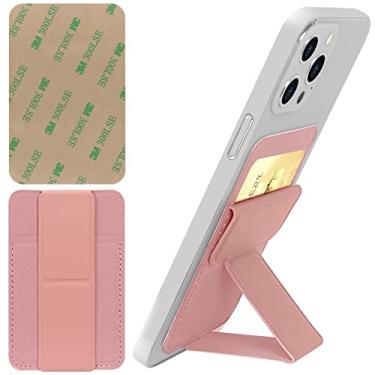 Imagem de WWW Suporte para cartão com suporte para parte de trás do telefone, suporte seguro na carteira, porta-cartões de crédito de couro PU para celular com adesivo adesivo 3M para smartphones, rosa