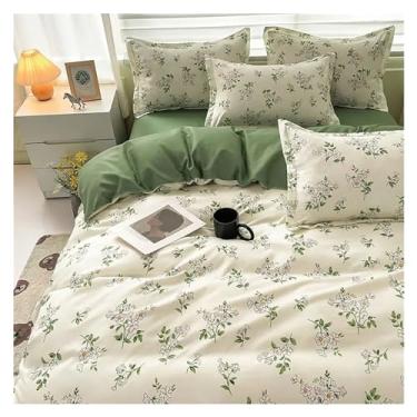 Imagem de Jogo de cama infantil moda inverno branco verde cama casal - capa de edredom fronha queen size lençol de cima grade clássica, macio (D casal 4 peças)
