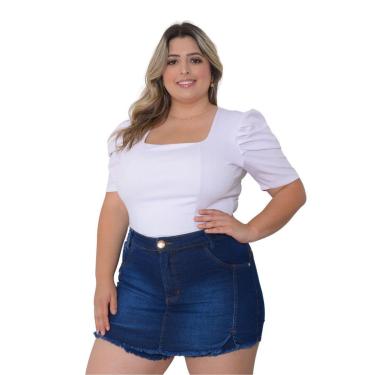 Imagem de Shorts Saia Jeans Feminino com Elastano Lavagem Escura Plus Size-Feminino