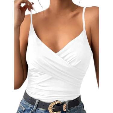Imagem de Avanova Camiseta feminina sexy de verão com alças finas franzidas e gola V, Branco, GG