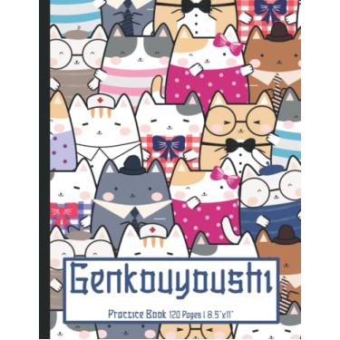 Imagem de Caderno de Prática Kanji Genkouyoushi Livro de Prática de Escrita Japonês: Grande 120 páginas 21,6 x 28 cm para crianças e adultos para escrita de personagens fofos gatos inteligentes kawaii