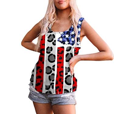 Imagem de Camiseta regata feminina com estampa da bandeira americana EUA Stars Stripes Patriotic 4th of July Summer Loose Tee Tops, Cinza, G
