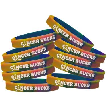 Imagem de Fight Like a Girl Pulseira de silicone Cancer Sucks para conscientização de todos os cânceres (pacote com 10) - Redemoinho arco-íris