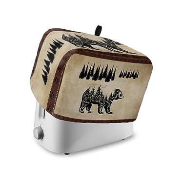 Imagem de Capas de torradeira com 4 fatias vintage urso preto silhuetas de pinheiro máquina de pão capa de forno retrô rústica cozinha proteção de impressão digital protetor de utensílios de cozinha grande