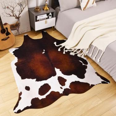 Imagem de SVATOUCH Tapete de couro bovino premium, 14 x 15 m, couro bovino sintético de decoração ocidental, estampa de vaca espessa, para quarto, sala de estar, decoração de escritório em casa